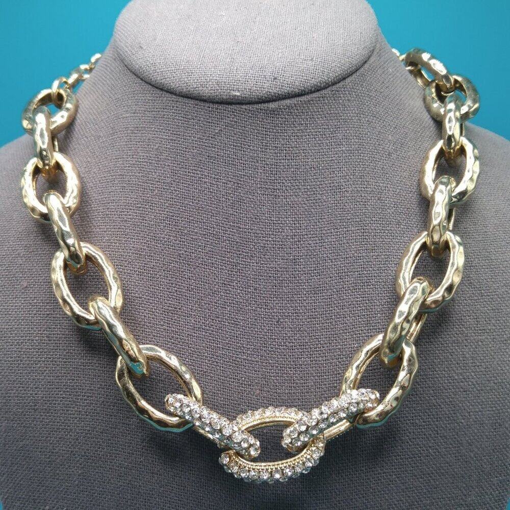 Vintage Chunky Chain Rhinestone Necklace, Gold Tone, Vintage Jewelry, 21 Inches
